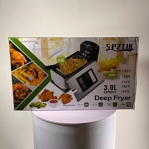 SPZTIK KB2079 3.0L Deep Fryer 1500W Stainless Steel Adjustable Temp Silver